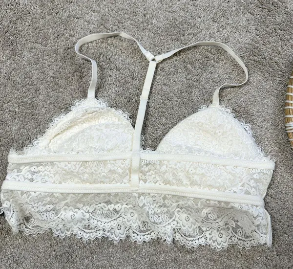 aerie Women’s Lace Padded Triangle Bralette Romantic in Ivory Size L - Image 10