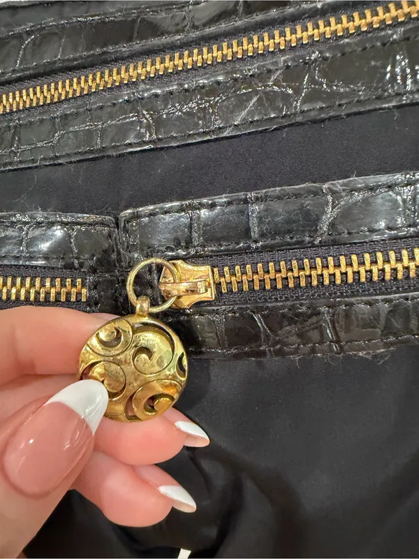 Y2K Brighton Black Crossbody Bag with Gold Hardware and leather/ leopard design - Image 9