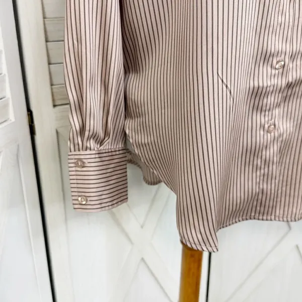 The Workshop Satin Pinstripe Oversized Button Up Shirt Mocha Medium Boyfriend‎ - Image 9