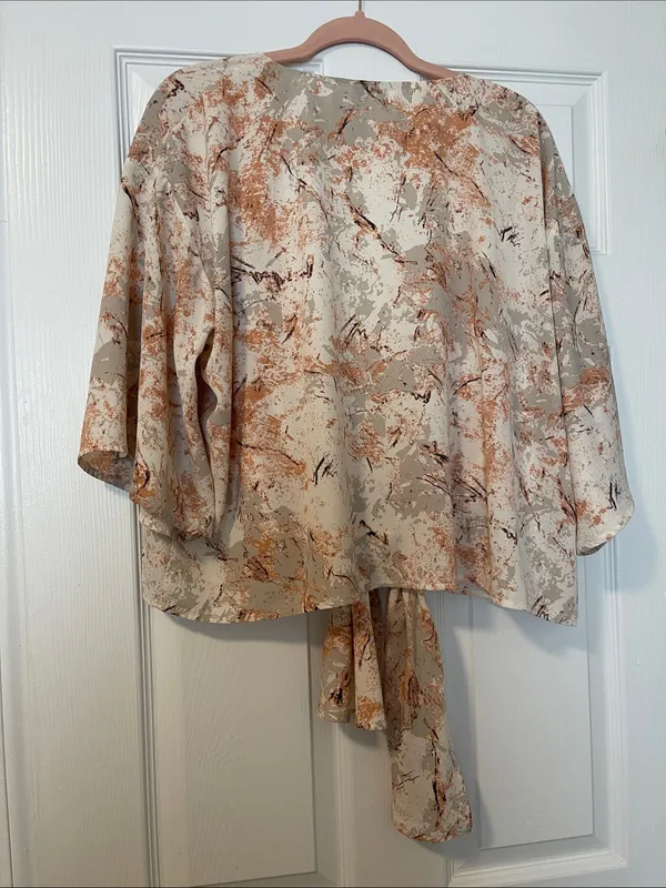 She + Sky Cream Tie-Front Floral Print Blouse with Rust Accents - Image 2