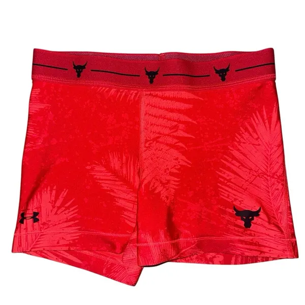 Under Armour Project Rock HeatGear compression shorts palm leaf Brahma Bull logo - Image 3