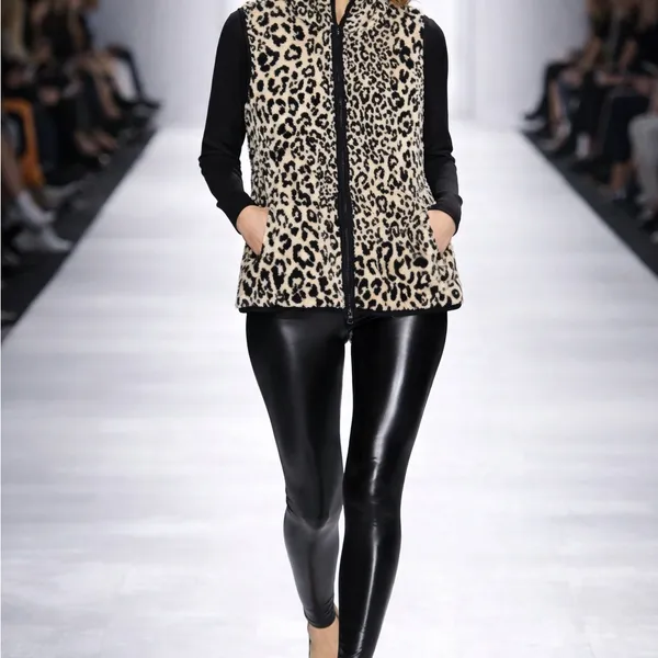 Chaps Ralph Lauren Leopard Fleece Vest Cozy Mob Wife Indie Sleaze Sz L Cabincore - Image 2