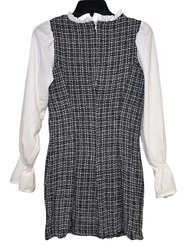 White Sleeve Black Tweed Shift Dress - Image 2