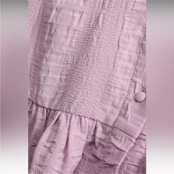 Lulu’s Sunny Love Seersucker Puff Sleeve Button Front Midi Dress Sz XL Lilac - Image 5
