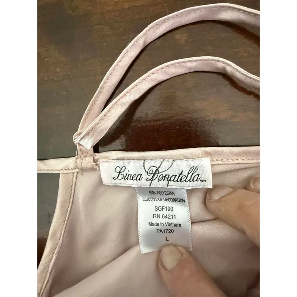 Linea Donatella Pale Pink Satin Slip Dress with Lace Detail Size Large - Image 6