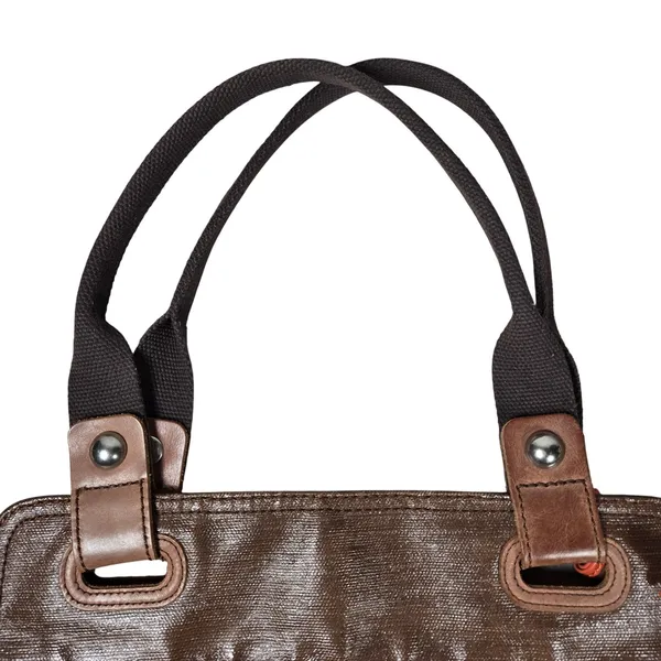 Fossil Key Per Quilted Brown‎ Leather Trim Tote Bag Key Charm - Image 14