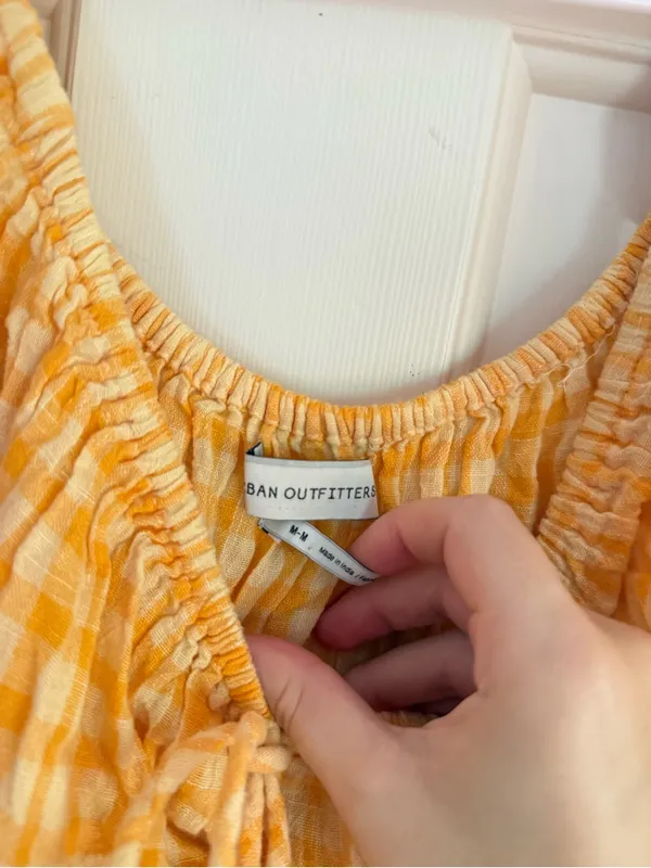 Urban Outfitters Yellow Gingham Puff-Sleeve Mini Dress - Image 3