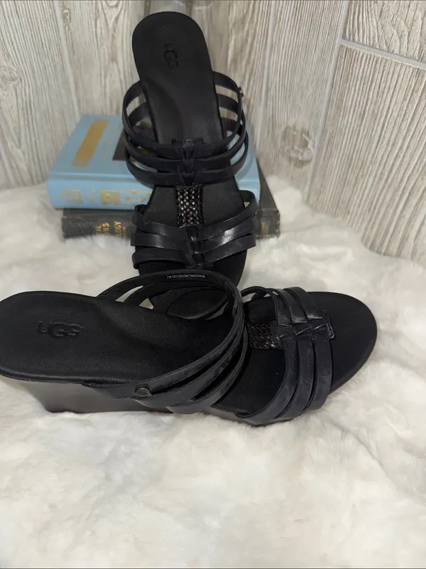 UGG Black Multi-Strap Leather Slide Sandals - Image 2