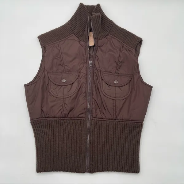 Vtg Y2K Twenty One Brown Puffer & Knit Vest Zip Up Chunky 2000s Size Large - Image 4