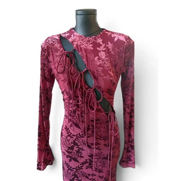 New! Mistress Rocks Mahogany Devoré Velvet Midi Dress Size XS - Image 10