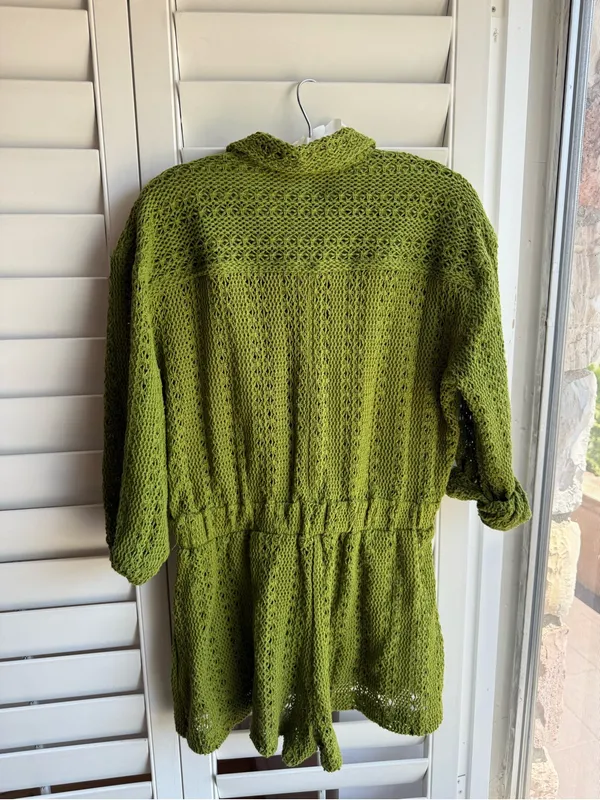 Free People Olive Green Knit Romper with Button Front sz S - Image 5