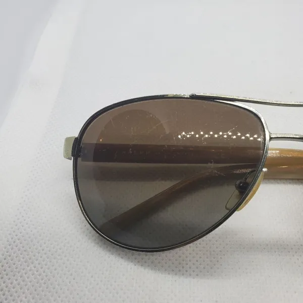 Ralph Lauren Polarized Silver & Tan Aviator Sunglasses - Image 5
