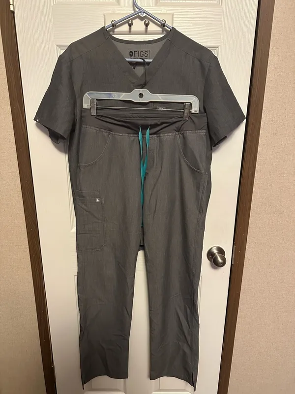 Figs Charcoal Scrub Pants with Teal Drawcord - Image 2