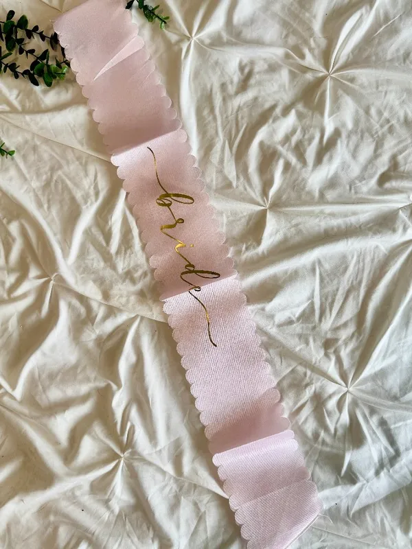 NWT Light Pink Scalloped "Bride" Sash – Gold Script Lettering - Image 2