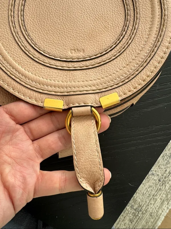 Small Chloe Marcie Saddle Crossbody Bag in Blush Pink - Image 4