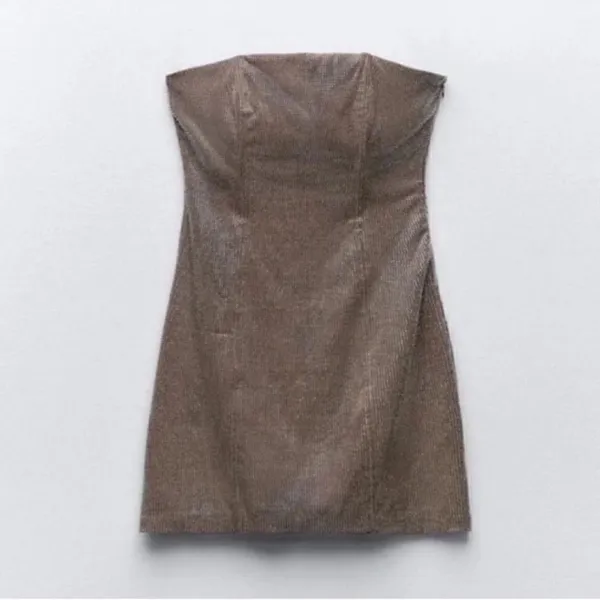 Zara Rhinestone Mini Body con Tan/Brown Dress (Size Small) - Image 3