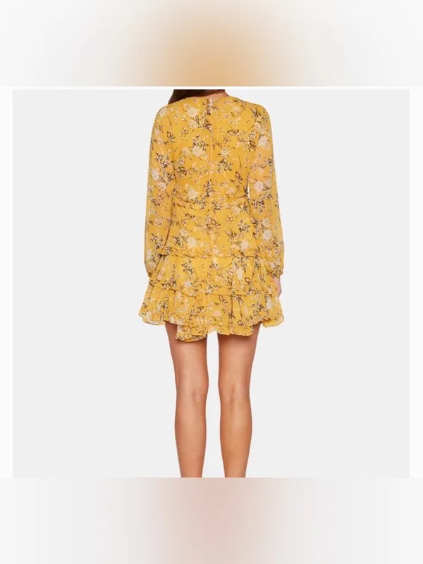 NWT Bardot Tiered Floral Long Sleeve L romantic ruffled tiers lace up neckline - Image 3