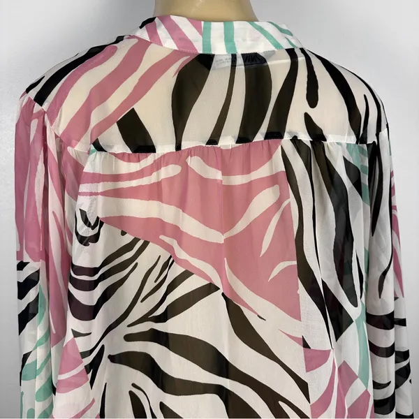Zara Chiffon Tropical Blouse Sz XL Long Sleeves Shirt Top - Image 6