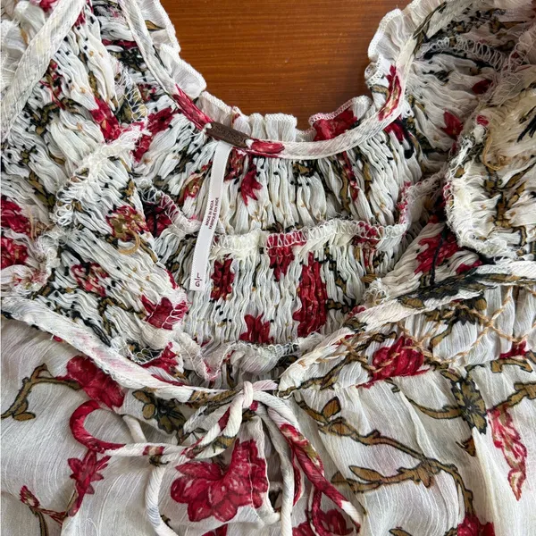 Free People Keeping Up With Kara Semi Sheer Bohemian Floral Tunic Sz Large 🧡🍄 - Image 8