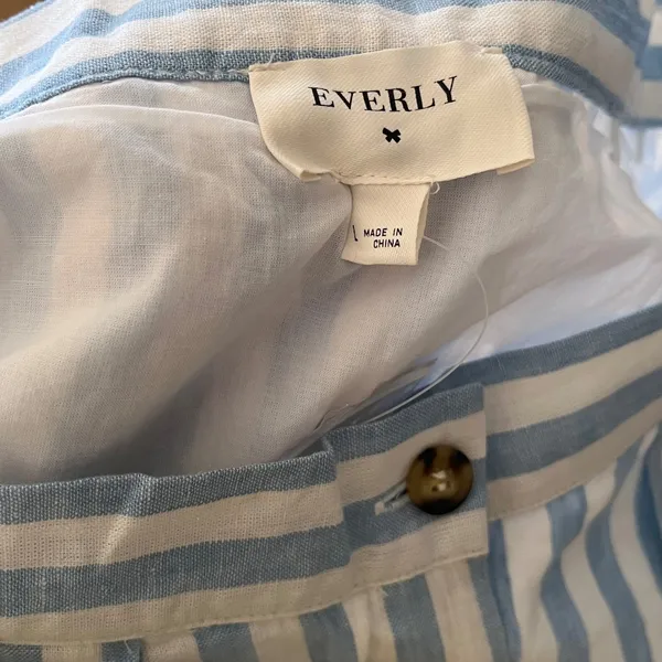Everly Blue White Striped Linen Blend Button Front Midi Skirt Womens Large‎ - Image 5