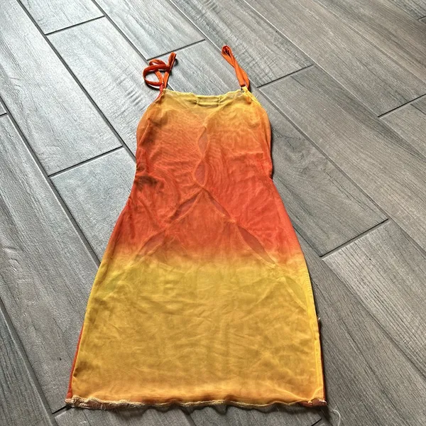 Pretty little thing orange yellow mesh cutout mini dress - Image 5