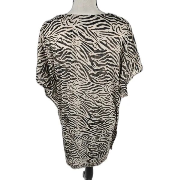 Women’s H&M Zebra Print Tunic Top Beige Black Size Medium - Image 2