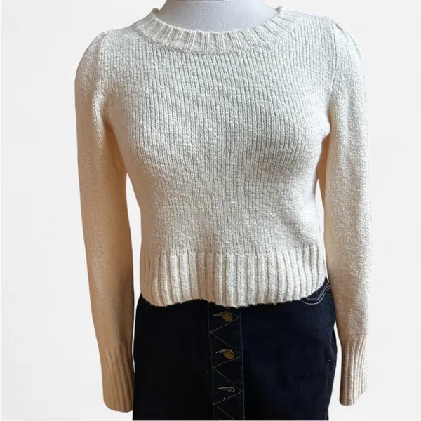 Anthropologie Maeve Cream Puff Sleeve Crew Neck Sweater - Image 2