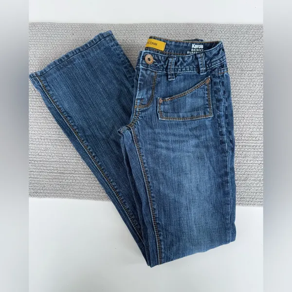 Set/2 MEK Denim Keros Skinny Super Bell Low Rise Flare Jeans Patchwork Dk Rinse - Image 6