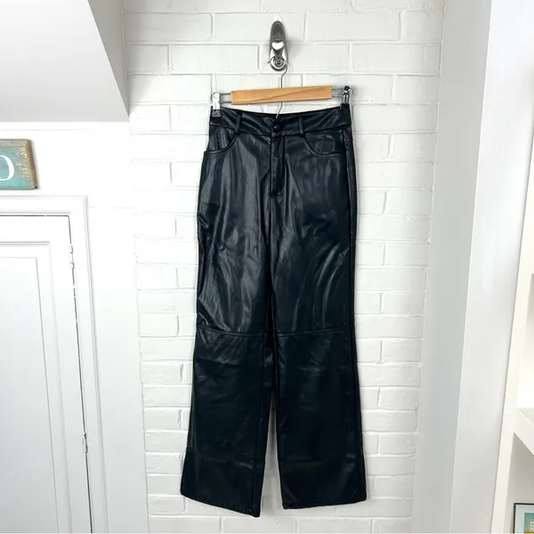 SHEIN Black Faux Leather Straight Leg Pants Size XS - Image 2