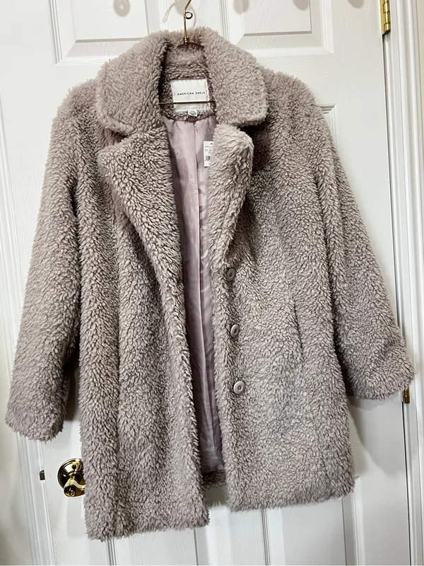 American Eagle Teddy Bear Sherpa Coat Lavender Marshmallow Size XXS Jacket Lined - Image 3