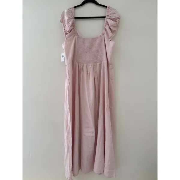 Old Navy Pink Rayon Midi Dress XL Tall Sweetheart Ruffle‎ Sleeve Fit & Flare New - Image 3