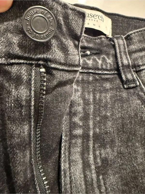 House of CB Bria Distressed High Waist Straight Leg Jeans FadedBlack Slim SizeXS - Image 13