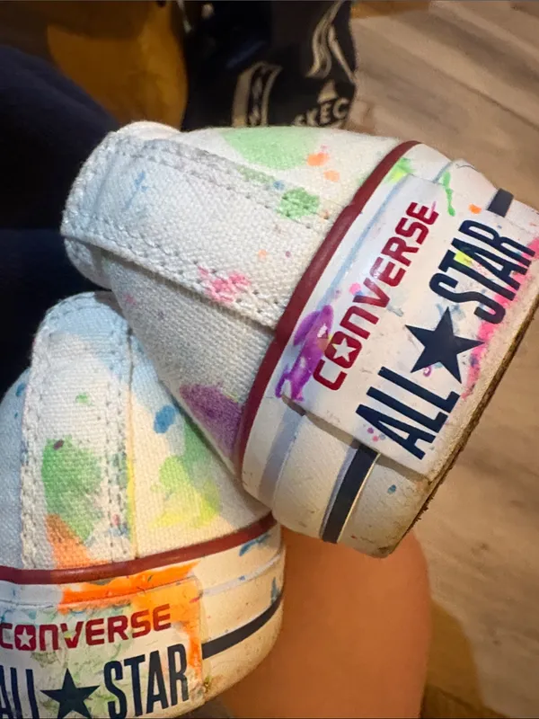Converse White Low Top Sneakers with Bright Paint Splatter size 10 - Image 8