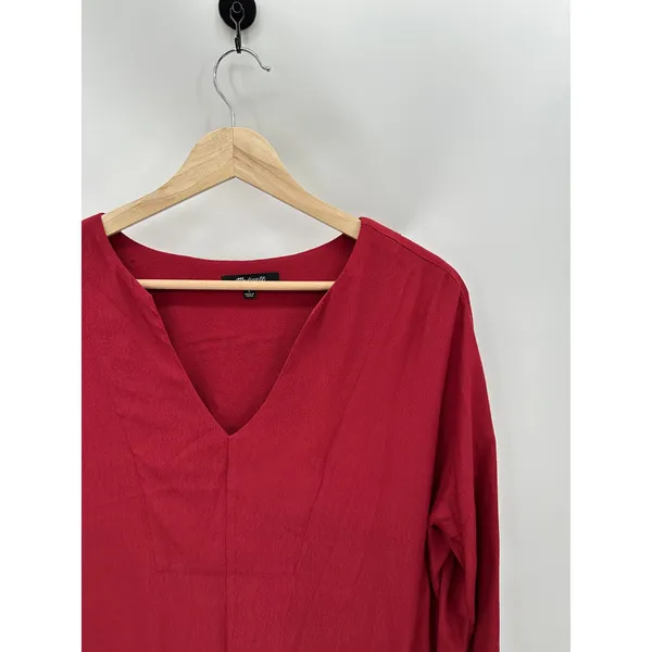 Madewell Red V-Neck Long Sleeve High Low Shift‎ Dress Womens Size Small S BW8 - Image 4
