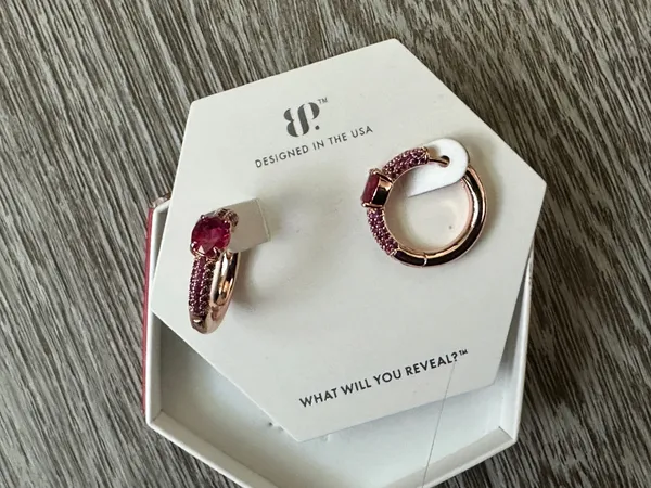 NWT Bomb Party Warm Summer Sunset Earrings Lab Created Rubies Rose Gold Plated - Image 6