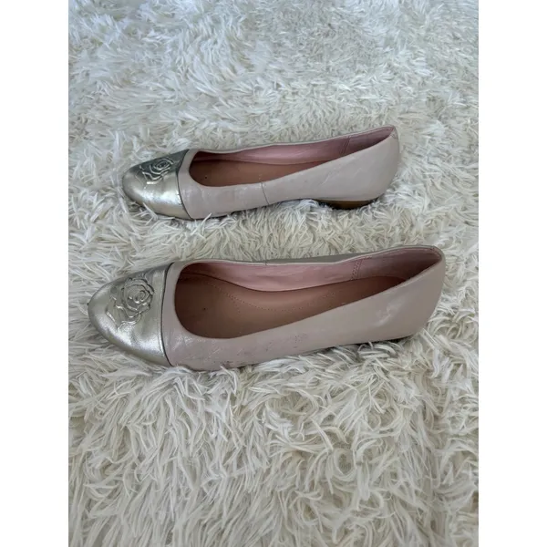 Taryn Rose Beige Gold Leather Rose Cap Toe Ballet‎ Flats Women Shoes 6 - Image 5