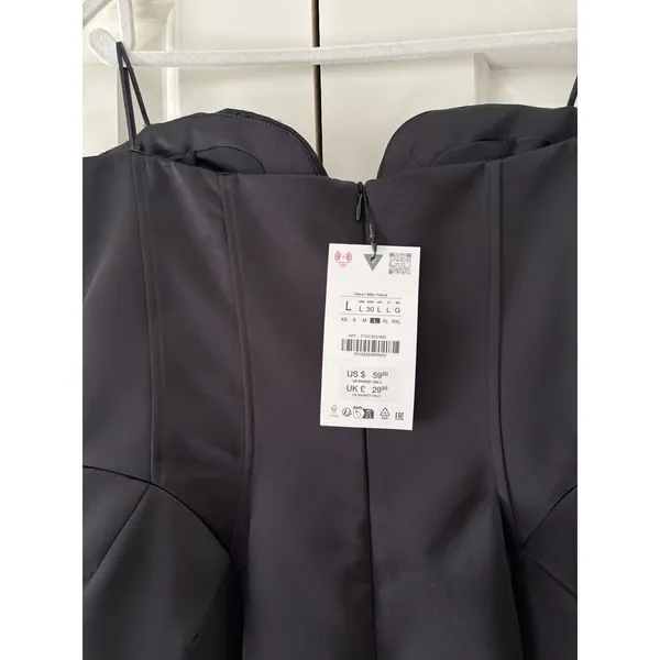 Zara Strapless Black Mini Dress Large New With Tags - Image 9
