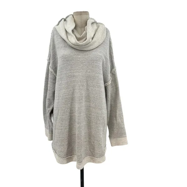 Free People Beach Gray Cowl Neck Split Back Oversized Sweatshirt Size Medium‎ - Image 3