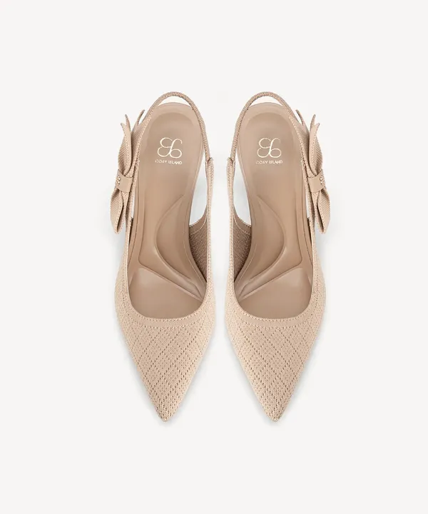 COSY ISLAND EverLush Bowknot Pointed Toe Heeled Slingback Apricot - Image 2