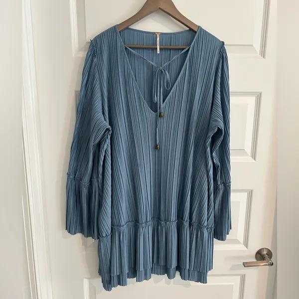 Free People Can’t Help It Pleated Mini Dress Blue Size M - Image 2