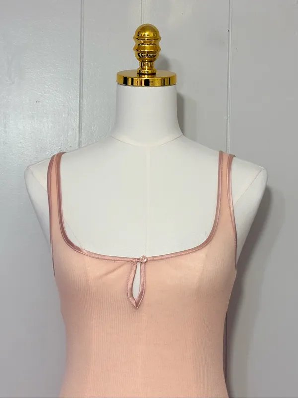 SKIMS Sheer Rib Mini Slip Dress XXS Villa Peach Pink Bodycon - Image 3
