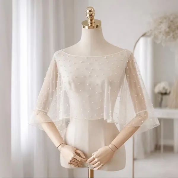Etsy Ivory Bridal Pearl Cape Wedding Shawl - Image 4