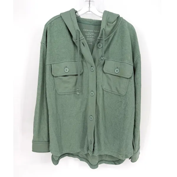 American Eagle Oversized Shacket Women Large Green Gorpcore Coastal Boho Earthy - Image 3