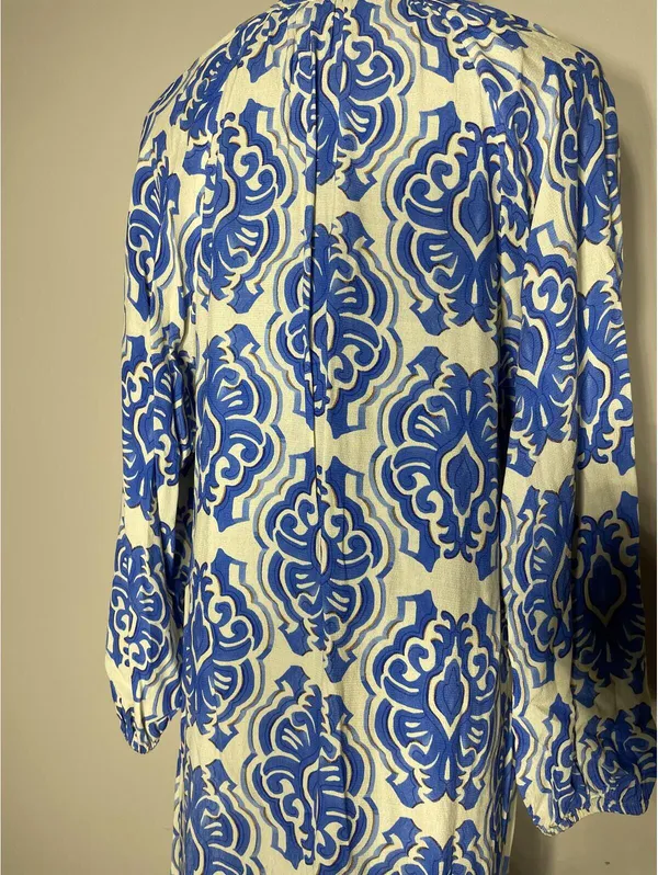 Zara Blue & White Printed Midi Dress Sz S Coastal Grandma - Image 6