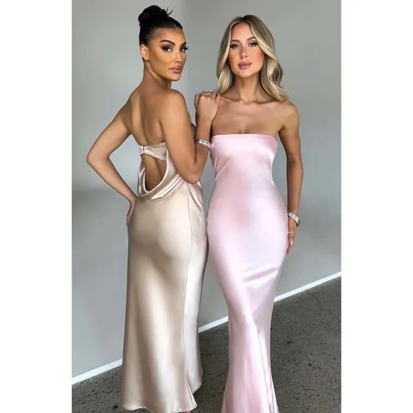 NWT Babyboo Rheanna Blush Pink Satin Strapless Cowl Neck Maxi Dress Women Size S - Image 8