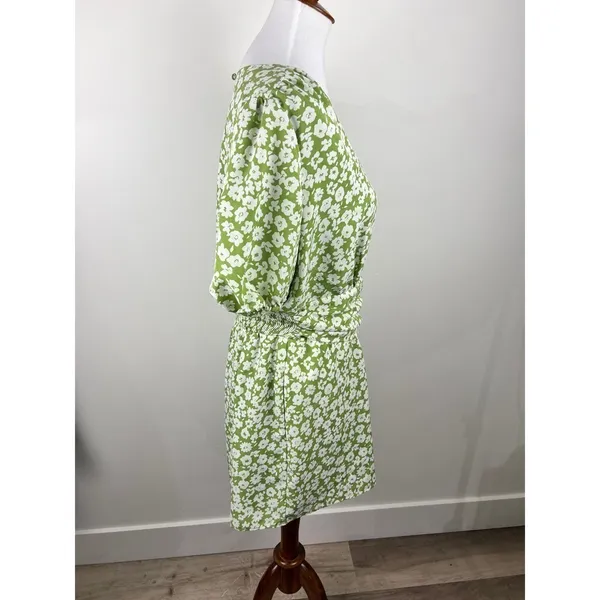 Heartloom Green Floral Wrap Front Romper Puff Sleeve Pockets Large - Image 13