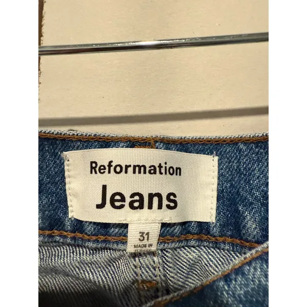Reformation Shorts Denim High Rise Button Fly Cut Off Sz 31 Blue Distressed‎ - Image 3