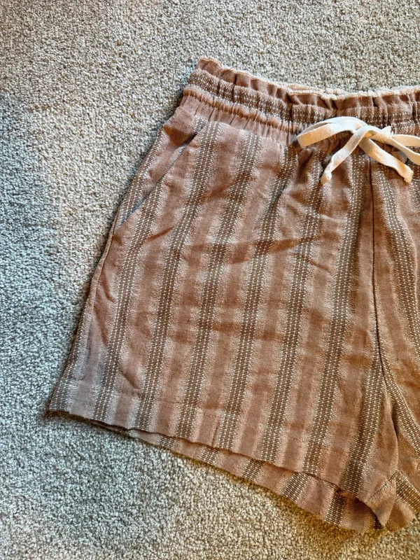 Forever 21 Beige/Brown Elastic Waist Striped Shorts - Image 3