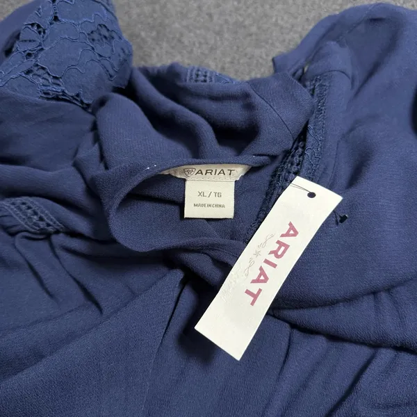NWT Ariat Nita Top Sz XL Navy Blue Peplum Long Sleeve Open Back Bell Sleeve Boho - Image 5