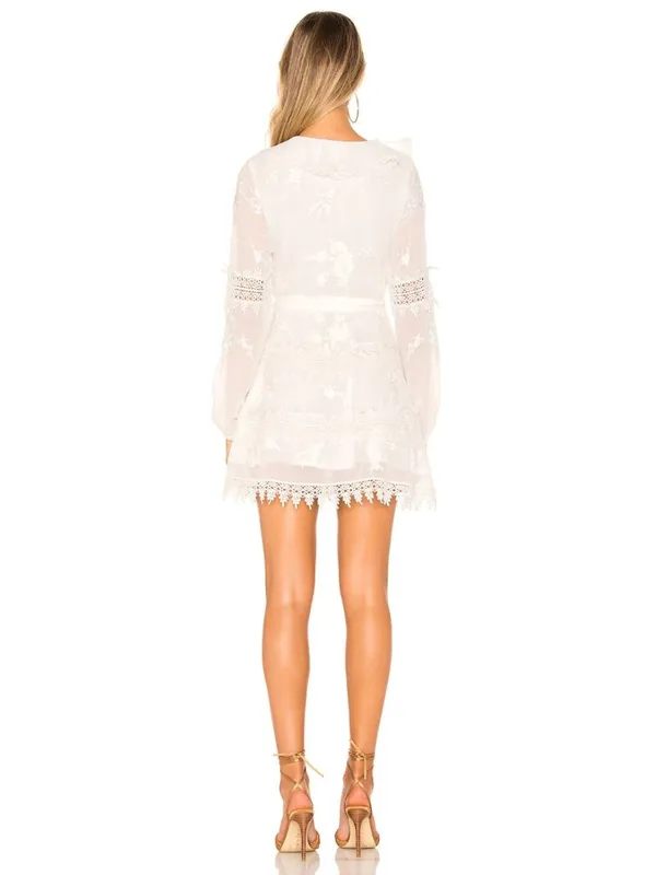 Tularosa Pixie Lace Wrap Mini Dress Ivory Long Sleeve Size S MSRP $248 - Image 2